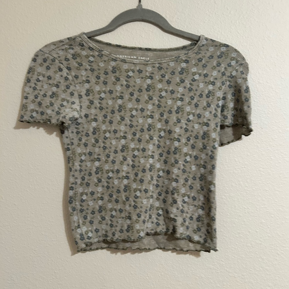 American Eagle Outfitters Gray Fitted Ribbed Short Sleeve Tee